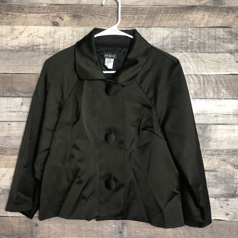 MSK Satin Black Button Front Dress Blazer Jacket Medium